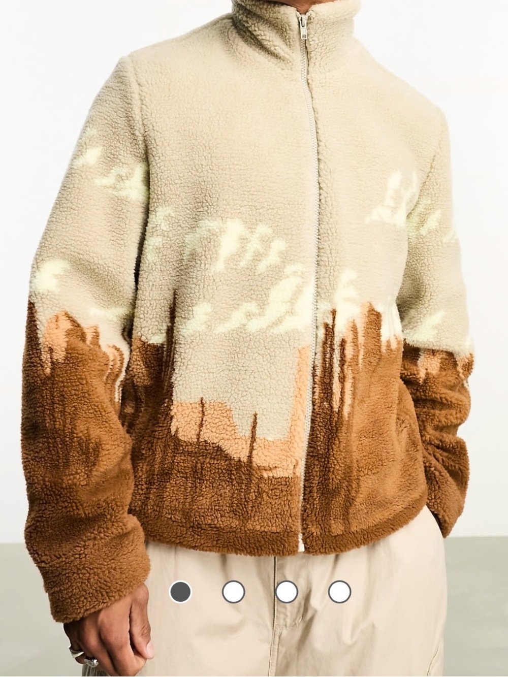 ASOS Unisex “borg fleece walker jacket with scenic print”